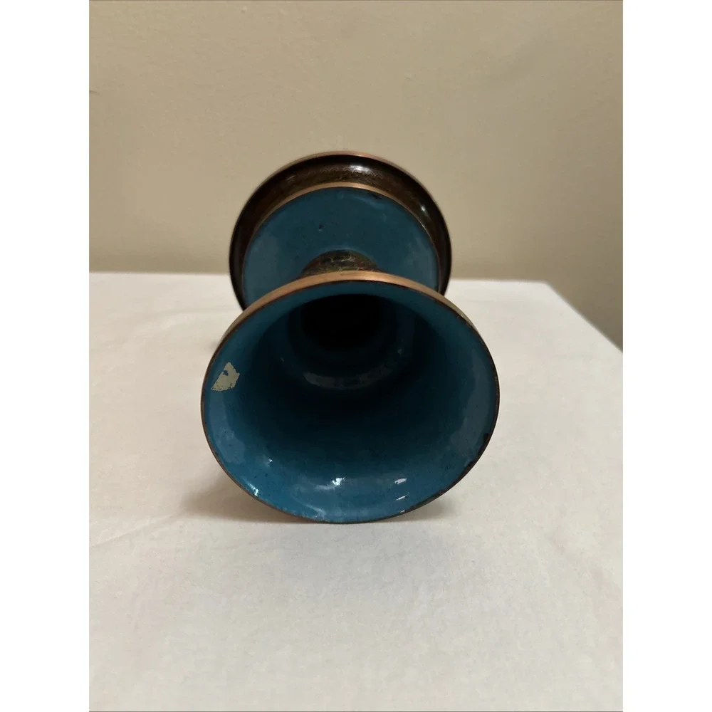 Vintage Chinese Cloisonne Floral Candlesticks Copper Brass 10.5 Inch Set of 2